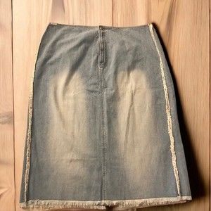 New York Milano Plus Size Denim Skirt Zip Front White Fringe Trim Size 26W